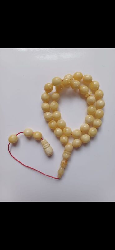 Təsbehlər: Süd rəngli kəhrəba muncuqlardan hazırlanmış təsbeh 100% təbii,bütöv — 4