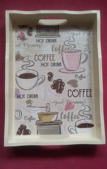 Tacne: Drveni poslužavnik sa motivom kafe - ručna izrada - Materijal: drvo — 1