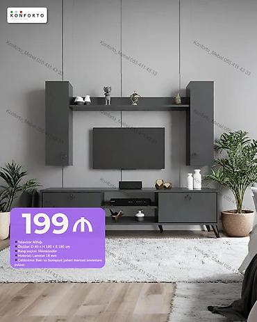 TV altlığı: Televizor altlığı və asma dolablar dəsti - Ölçülər: D 40 × H 180 × E — 1