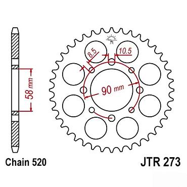 neo tec: Zadnji lančanik za motocikl – JTR 273 (za lanac 520) - Tip: čelični — 4