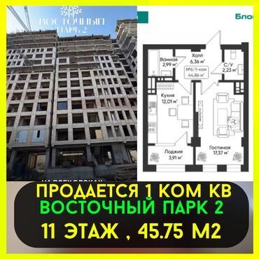 Продажа квартир: 1 комната, 45 м², Элитка, 11 этаж, ПСО (под самоотделку)