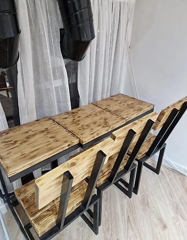 bar stullar: Loft üslubunda masa və stul dəsti. Dəst təbii görünüşlü ağac səth və — 2
