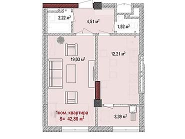 Продажа квартир: 1 комната, 43 м², Боконбаева/Уметалиева Элитка, 6 этаж, ПСО (под самоотделку) — 2