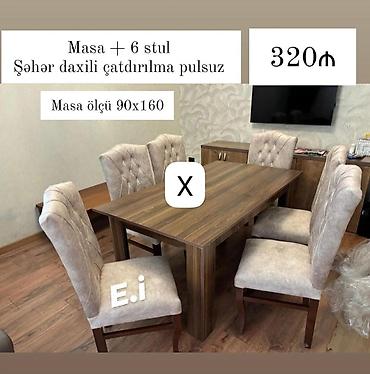 Masa + 6 stul dəsti - Masa ölçüsü: 90 × 160 sm - Klassik dizaynlı lalafo.az -da Masa + 6 stul dəsti - Masa ölçüsü: 90 × 160 sm - Klassik dizaynlı
