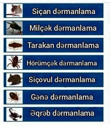 Antiseptiklər və dezinfeksiyaedici vasitələr: Tarakan agcaqanad bit bire gene qarisqa sican ilan ve basqa