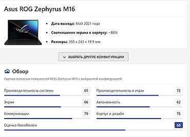 Другие бренды ноутбука: СРОЧНО! Ноутбук Asus ROG Zephyrus M16 (2021) — за 99 000 KGS Продаю — 12