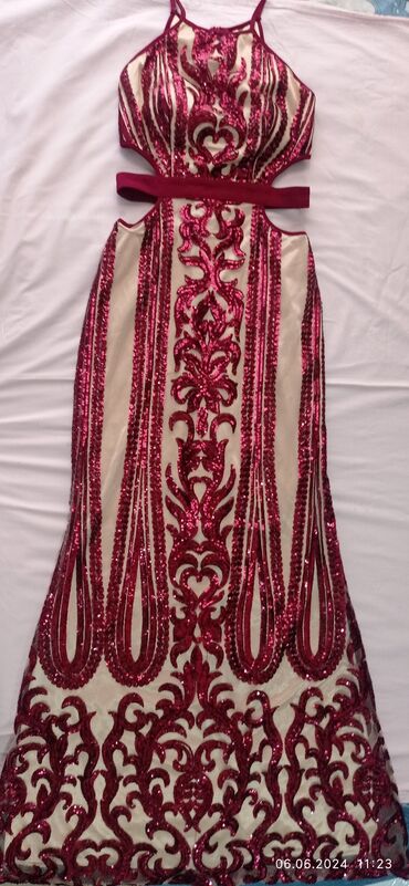 платье миди с длинным рукавом: Вечернее платье, Русалка, Длинная модель, Без рукавов, С пайетками, S (EU 36)