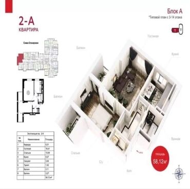12 комнатные квартиры: Сдан, Элитка, 2 комнаты, 58 м²