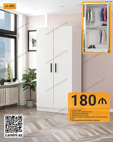 Mebel: Model: Kod 1693 – 2 qapılı şkaf - Ölçülər: D 47 × H 200 × E 90 sm - — 1