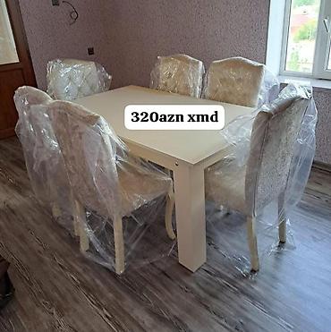 klassik stullar: Yemək otağı dəsti – 1 stol + 6 stul - Rəng: krem/ivory tonlarında - — 1