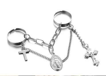 серебряные цепочки: Кольцо FFLACELL, открытое металлическое с цепочкой в стиле панк