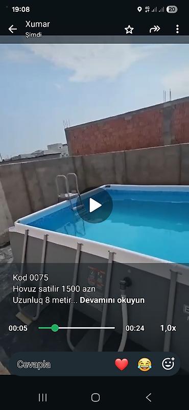 hovuz kreditle: Kod 0075 Hovuz satilir 1500 azn Uzunluq 8 metir Eni 4 metir — 1