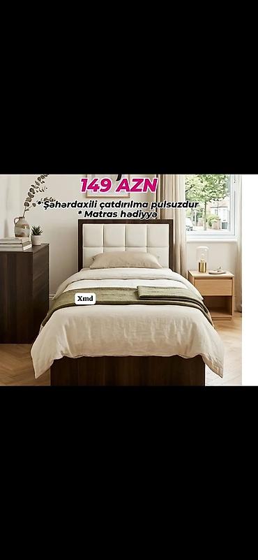 salon mebelleri: Yataq dəsti – tək nəfərlik çarpayı - Başlıq hissəsi yumşaq, yastı — 1