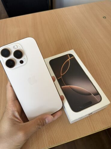 корейский телефон: IPhone 16 Pro, Новый, 1 ТБ, Desert Titanium, Зарядное устройство, Кабель, Коробка, 99 %