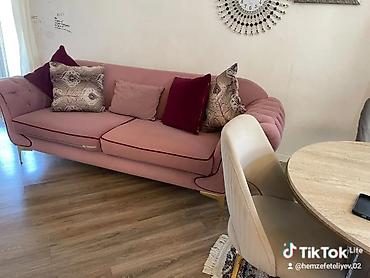 5 ton: Pudra-çəhrayı rəngdə elegant 3 nəfərlik divan - Yumşaq məxməri/parça — 2