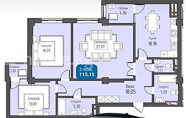 квартира в расрочку: 3 комнаты, 115 м², Кок-Жар мкр Элитка, 9 этаж, ПСО (под самоотделку) — 3