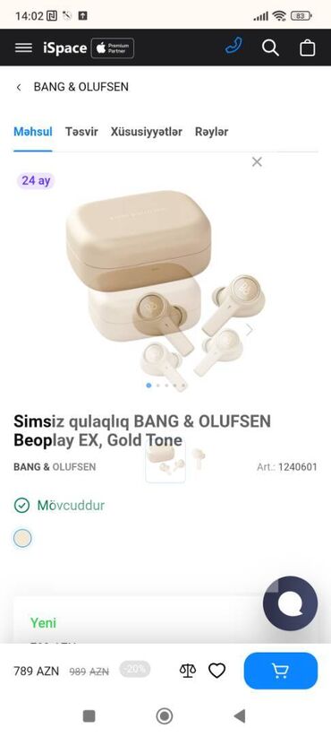 bluetooth qulaqlıq qiyməti: Yeni Simsiz (Bluetooth) Qulaqcıqlar, Bang & Olufsen, rəng - Bej