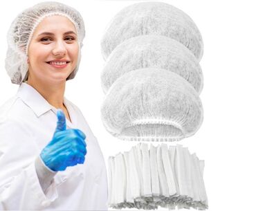 Nitril əlcəklər: Birdən istifadəlik saç örtüyü (bonet) – ağ rəng, elastik rezinli. -