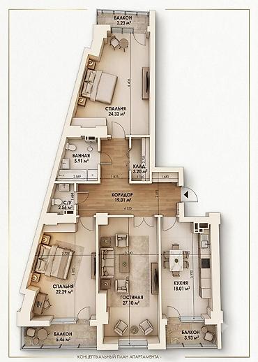 комбинированная: 3 комнаты, 134 м², Элитка, 10 этаж — 3