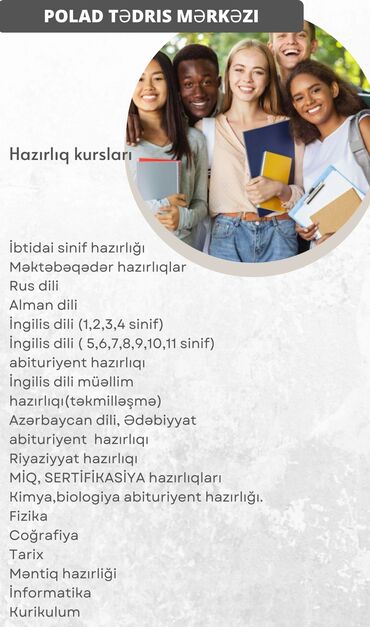 mektebeqeder telim terbiye ixtisasi: İbtidai sinif hazırlığı Məktəbəqədər hazırlıq Məntiq hazırlığı