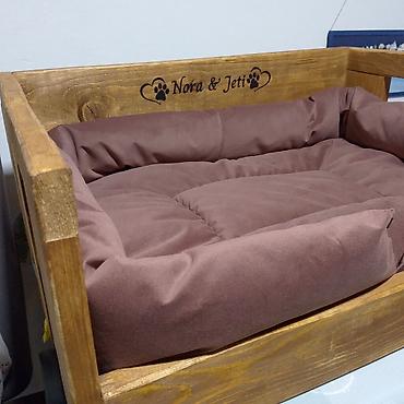 Oprema za kućne ljubimce: Drveni krevet za pse sa integrisanim postoljem za činije - — 5