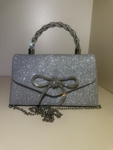 пробники и миниатюры: Parıltılı gümüş rəngli qadın əl çantası - Forma: zərif envelope tipli