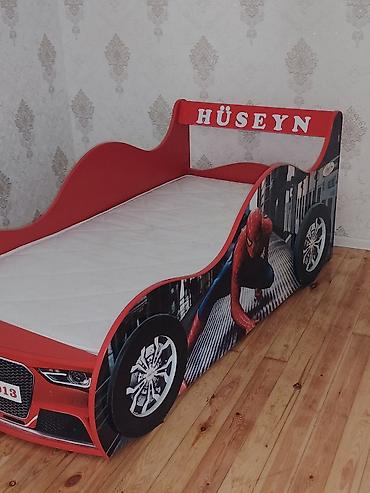 Детская мебель: Uşaq üçün maşın formalı çarpayı - Rəng: qırmızı - Dizayn: Ön hissədə — 3