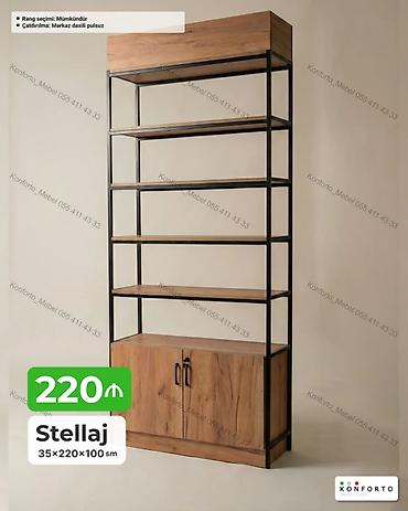 stellaj nədir: Stellaj – 35×220×100 sm - Minimalist dizaynlı metal karkas və taxta — 1