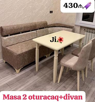 perla stul: Mətbəx dəsti: masa, 2 ədəd oturacaq və künc divanı - Rənglər: krem — 1