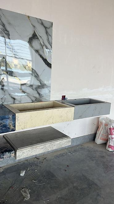 Çanaqlar, tülpanlar: Mərmər hamam lavabosu və üstü – birblok monolit dizayn Məhsul — 20