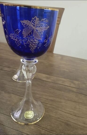 şuşə qab: Qədəhlər, rəng - Göy, Şüşə, 6 ədədli dəst, 250 ml, Çexiya