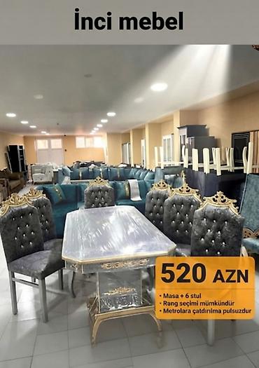 tek masa: Qonaq otağı üçün, Yeni, Açılmayan, Dördbucaq masa, 6 stul — 1