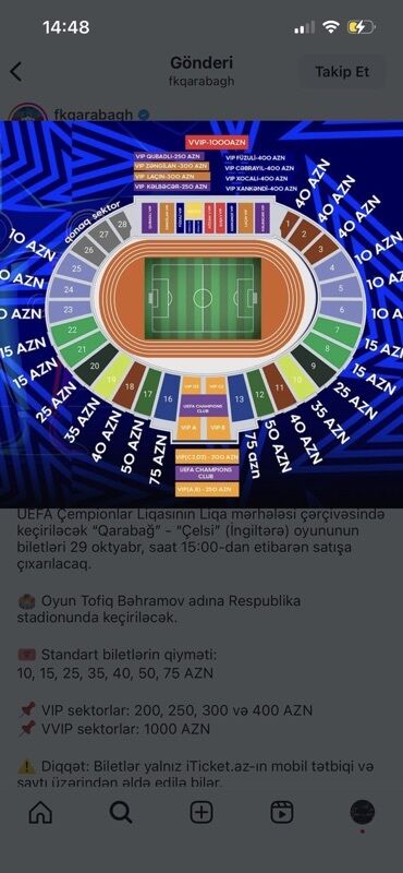 концерт инстасамки в баку: Məhsul: “Qarabağ” – “Çelsi” oyununun biletləri (UEFA Çempionlar