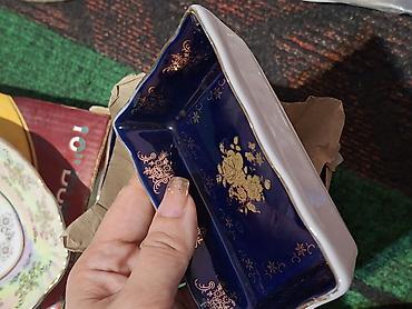 nimçə: Kobalt-mavi dekorlu düzbucaqlı porselen nimçə. - Material: yüksək — 1