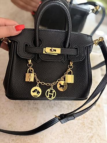 hermes muadili çanta: Qara mini əl çantası – qızılı detallarla - Material: teksturalı — 1