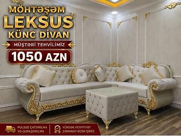 stol ev ucun: Möhtəşəm Leksus künc divan - Zərif klassik dizayn: krem rəngli parça — 1