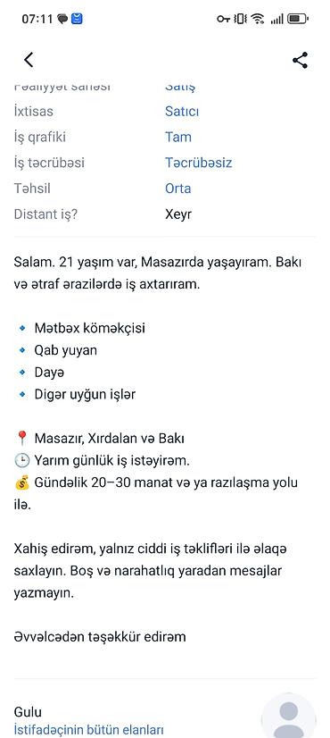 distant iş: Xidmət təklifi: yarım günlük iş axtarıram - Yaş: 21 - Yaşayış yeri — 1