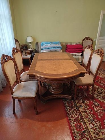 Mebel: Qonaq otağı üçün, İşlənmiş, Oval masa, 6 stul — 1