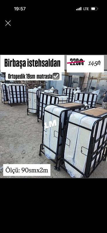 raskladuska: Qatlanan tək nəfərlik dəmir çarpayı – ortopedik 19 sm matrasla - — 1