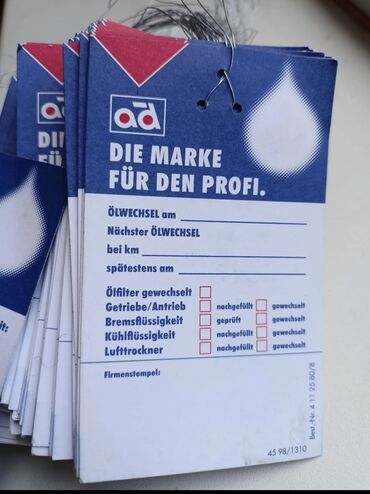 Umetnost i kolekcionarstvo: Nemački originalni servisni kartončići.Cena je za komad. Pogledajte i