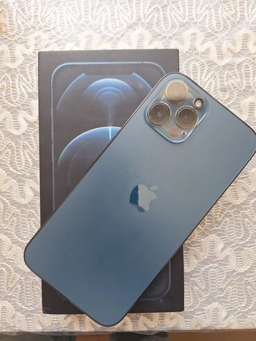 телефон fly duos: IPhone 12 Pro Max, 128 ГБ, Blue Titanium, Отпечаток пальца, Беспроводная зарядка, Face ID