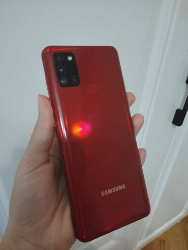 fax telefon: Samsung Galaxy A21S, 64 ГБ, цвет - Красный, Сенсорный, Отпечаток пальца, Две SIM карты