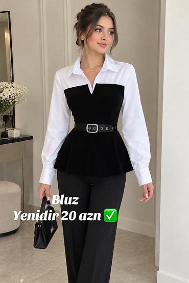 Qadın bluzu – qara-ağ kombin. - Dizayn: Ağ köynək yaxalıqlı, üst lalafo.az -da Qadın bluzu – qara-ağ kombin. - Dizayn: Ağ köynək yaxalıqlı, üst