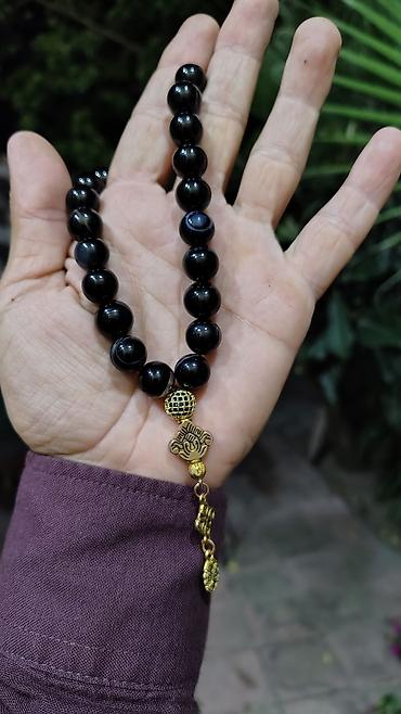 fosfor tesbeh: Qara aqiqdən təsbeh - Material: parlaq qara aqiq (yuvarlaq cilalanmış — 2