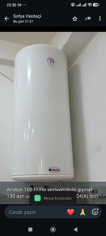 Ariston 100 Lt Ela veziyyetdedir qiymet 130 azn unvan neftciler kod 64