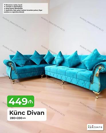 Divanlar: Künc Divan – 280×200 sm - Mexanizm: açılan, bazalı (yataq funksiyası — 1
