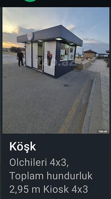 Budkalar, köşklər: Köşk – mobil ticarət/kafe kiosku Ölçülər: 4x3 m Ümumi hündürlük — 2