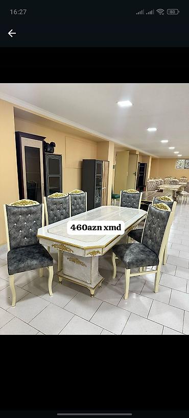 salon stullari: Mətbəx üçün, Yeni, Açılmayan, Dördbucaq masa, 6 stul — 1