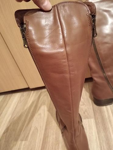 Сапоги: Высокие женские сапоги из натуральной кожи, цвет коньячный/коричневый — 9