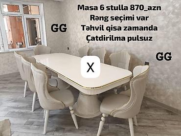 Yemək otağı dəsti – masa + 6 stul - Qiymət: 870 AZN (şəkildə